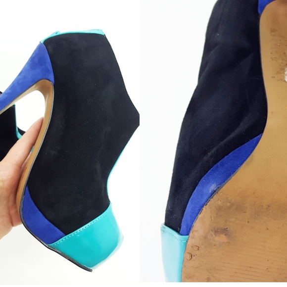 🔖Aldo💙Multicolor Suede Chunky Closed Toe Platform Booties Heels - Picture 7 of 12